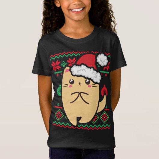 醜いクリスマスセーターかわいいかわいいアニメチビ（小さくかわいく書いた感じ）シャイ Tシャツ (正面)