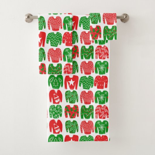 醜いクリスマスセーターかわいいホリデーパターン バスタオルセット (インサイチュ)