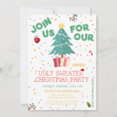 醜いクリスマスセーターかわいい犬のホリデーパーティー 招待状 (正面)