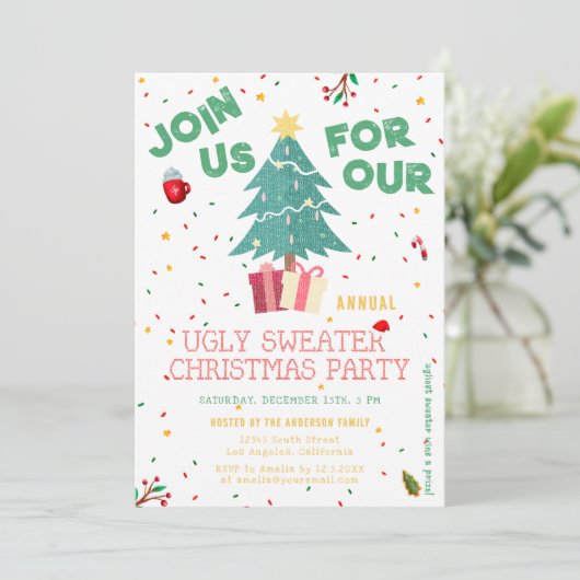 醜いクリスマスセーターかわいい犬のホリデーパーティー 招待状 (スタンド正面)