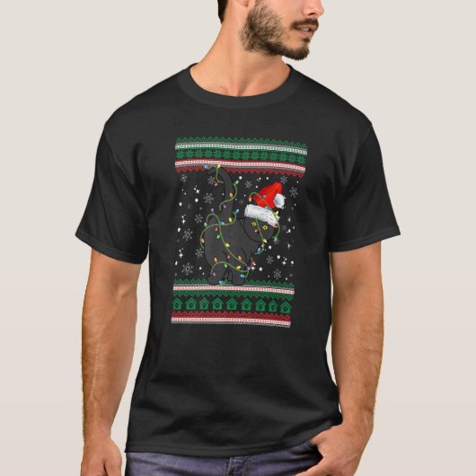 醜いクリスマスセーターの猫サンタ Tシャツ (正面)