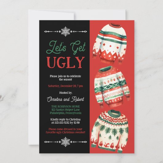 醜いクリスマスセーターをパーティー 招待状 (正面)