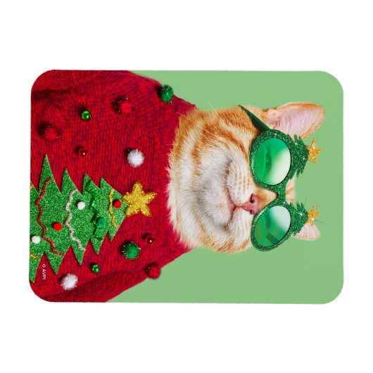 醜いクリスマスセーターを着た猫 マグネット (横)