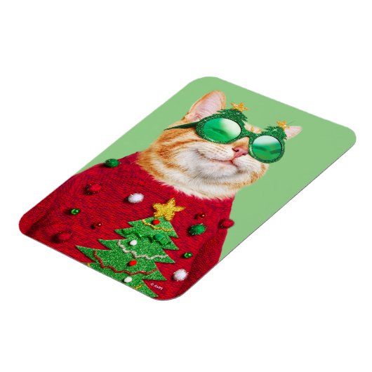 醜いクリスマスセーターを着た猫 マグネット (左側)
