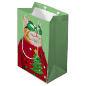 醜いクリスマスセーターを着た猫 ミディアムペーパーバッグ (正面アングル)