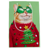 醜いクリスマスセーターを着た猫 ミディアムペーパーバッグ (正面)