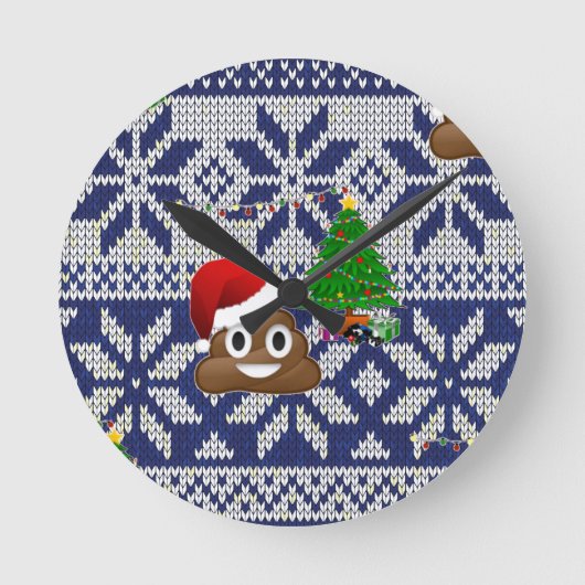 醜いクリスマスセーターウンチ絵文字 ラウンド壁時計 (正面)