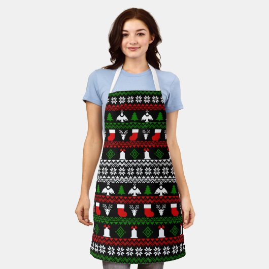 醜いクリスマスセーターオーナメント エプロン (着用した状態)