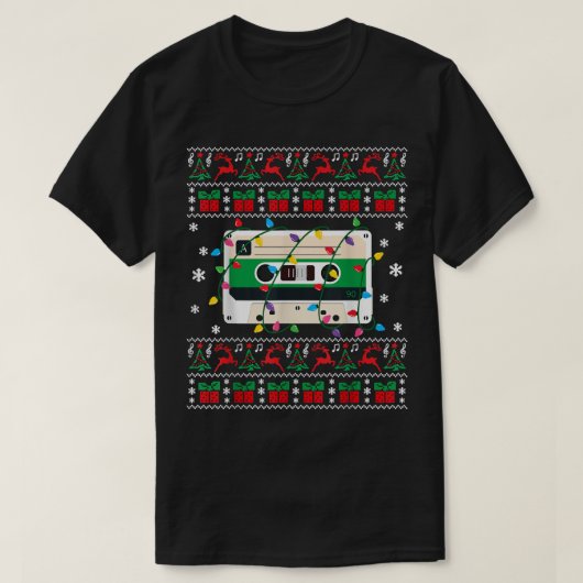 醜いクリスマスセーターカセットクリスマスライトファミリー Tシャツ (デザイン正面)