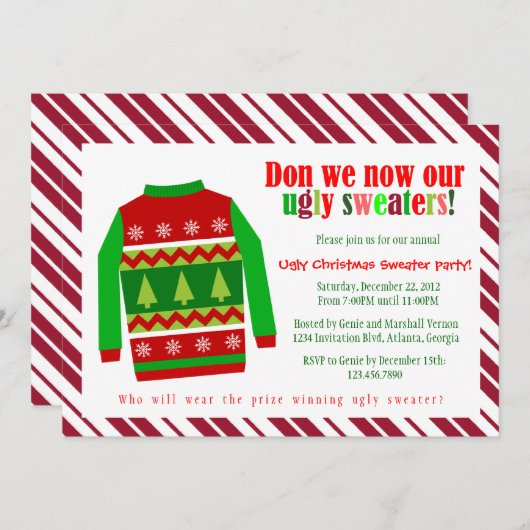 醜いクリスマスセータークリスマスパーティの招待状 招待状 (正面/裏面)