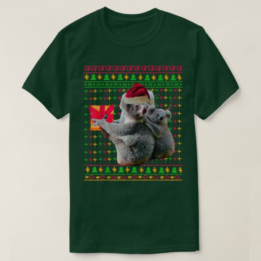 醜いクリスマスセーターコアラおもしろいギフトサンタハット Tシャツ (デザイン正面)