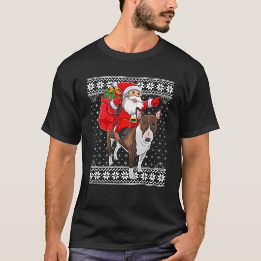 醜いクリスマスセーターサンタライディングブルテリアードッグCh Tシャツ (正面)