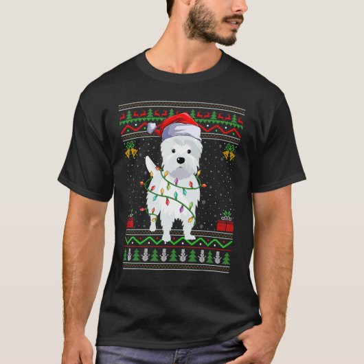 醜いクリスマスセータースタイルサンタウェスティドッグクリスマス Tシャツ (正面)