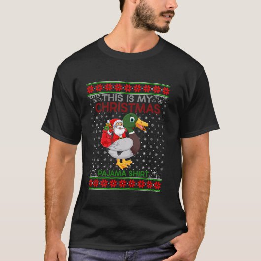 醜いクリスマスセータースタイルサンタライディングダッククリスマ Tシャツ (正面)