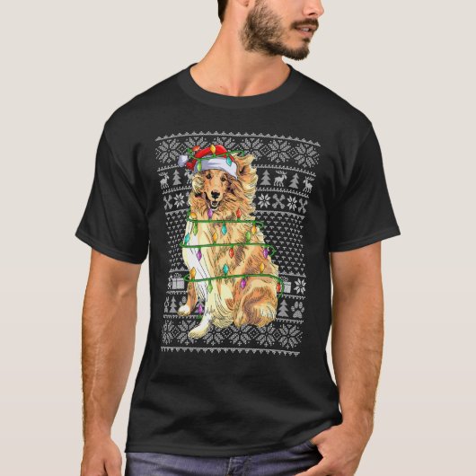 醜いクリスマスセータースタイルサンタラフCollie Dog Chr Tシャツ (正面)