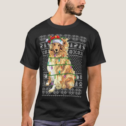 醜いクリスマスセータースタイルサンタラフCollie Dog Chr Tシャツ (正面)