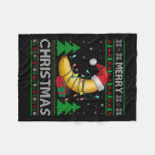 醜いクリスマスセータースタイルライツサンタバナナキリスト フリースブランケット (正面(横))