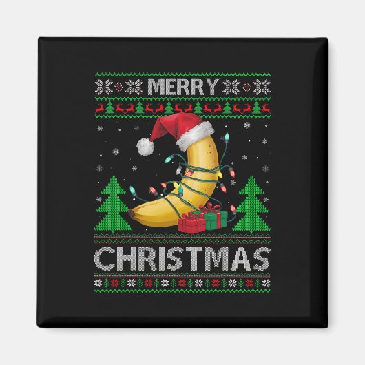 醜いクリスマスセータースタイルライツサンタバナナキリスト マグネット (正面)