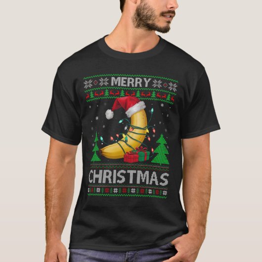 醜いクリスマスセータースタイルライツサンタバナナキリスト Tシャツ (正面)