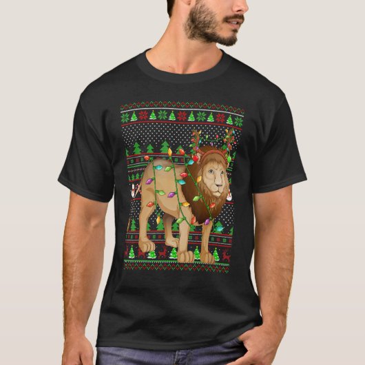 醜いクリスマスセータースタイル照明マウンテンライオンChr Tシャツ (正面)