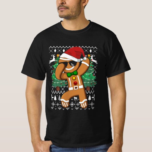 醜いクリスマスセーターダビングジンジャーブレッドマンサン Tシャツ (正面)