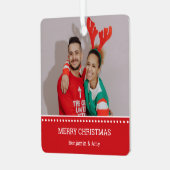 醜いクリスマスセーターチャンピオンズレッドフォト メタルオーナメント (正面左)