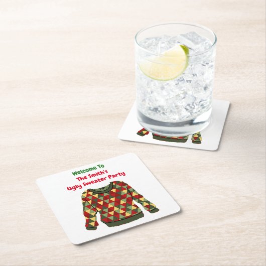 醜いクリスマスセーターテーマ三角形 スクエアペーパーコースター (インサイチュ)