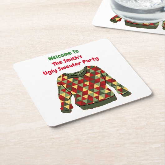 醜いクリスマスセーターテーマ三角形 スクエアペーパーコースター (アングル)
