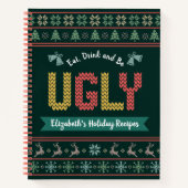 醜いクリスマスセーターニットグリーンレシピクックブック ノートブック (正面)