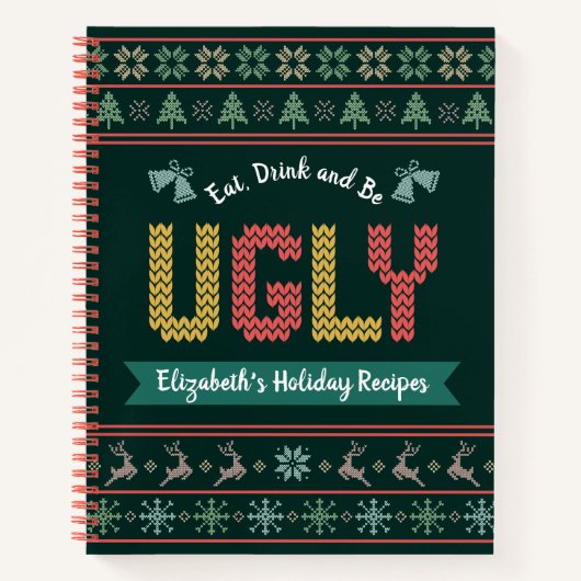 醜いクリスマスセーターニットグリーンレシピクックブック ノートブック (正面)