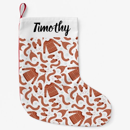 醜いクリスマスセーターハットスカーフレッドホワイト スモールクリスマスストッキング (正面)