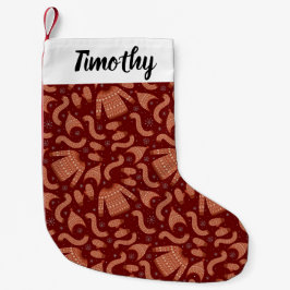 醜いクリスマスセーターハットスカーフレッドホワイト スモールクリスマスストッキング