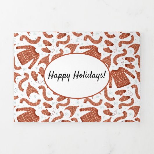 醜いクリスマスセーターハットスカーフレッドホワイト 三つ折りクリスマスカード (カバー)