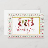 醜いクリスマスセーターパターンとストッキング サンキューカード (正面/裏面)