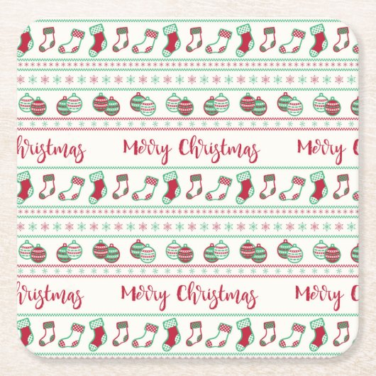 醜いクリスマスセーターパターンホリデー スクエアペーパーコースター (正面)