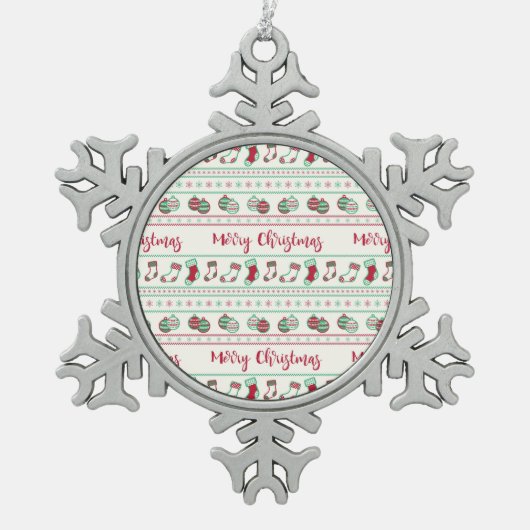 醜いクリスマスセーターパターンホリデー スノーフレークピューターオーナメント (正面)