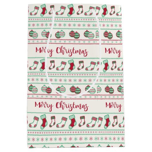 醜いクリスマスセーターパターンホリデー ミディアムペーパーバッグ (正面)