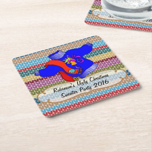 醜いクリスマスセーターパーソナライズされたパーティー スクエアペーパーコースター (アングル)