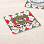 醜いクリスマスセーターパーソナライズされたパーティー スクエアペーパーコースター (アングル)