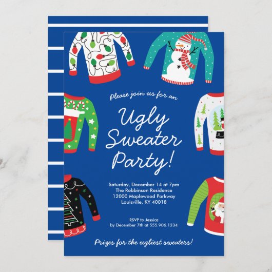 醜いクリスマスセーターパーティの招待状 シーズンカード (正面/裏面)
