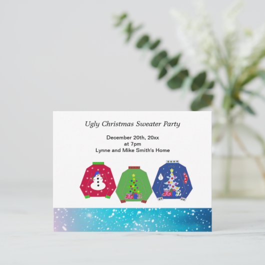 醜いクリスマスセーターパーティの招待状 ポストカード (スタンド正面)