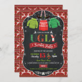 醜いクリスマスセーターパーティの招待状 招待状 (正面/裏面)