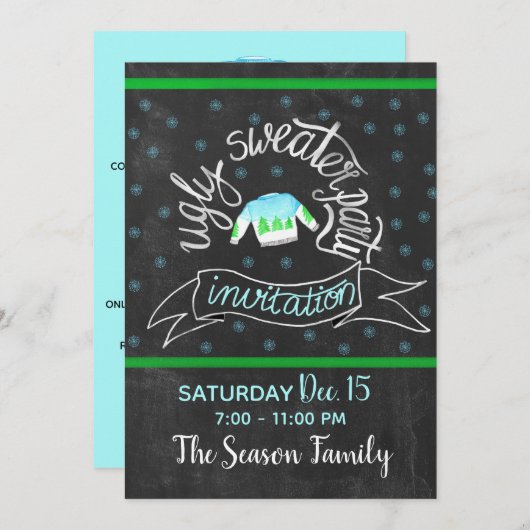 醜いクリスマスセーターパーティの招待状 招待状 (正面/裏面)