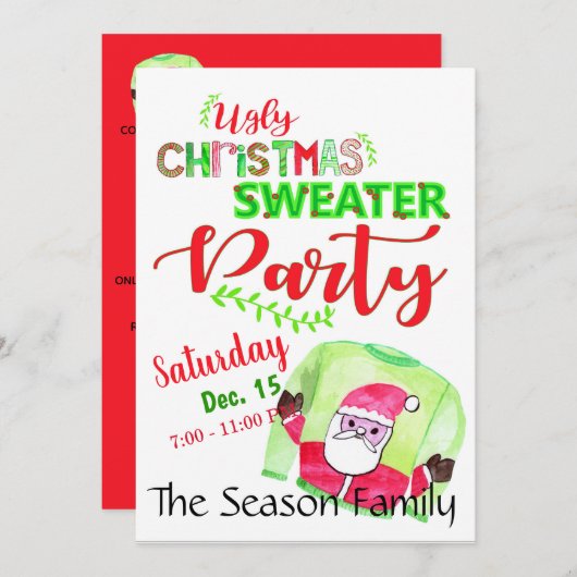 醜いクリスマスセーターパーティの招待状 招待状 (正面/裏面)