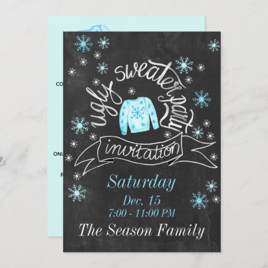 醜いクリスマスセーターパーティの招待状 招待状 (正面/裏面)