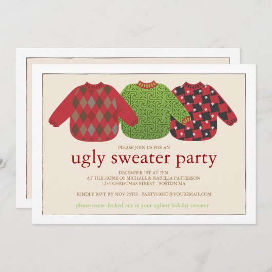 醜いクリスマスセーターパーティの招待状 招待状 (正面/裏面)