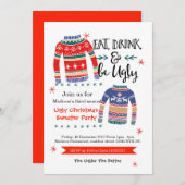 醜いクリスマスセーターパーティの招待状 招待状 (正面/裏面)