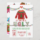 醜いクリスマスセーターパーティータッキーホリデーパーティー 招待状 (正面/裏面)