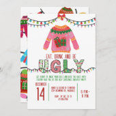 醜いクリスマスセーターパーティータッキーホリデーパーティー 招待状 (正面/裏面)