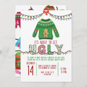 醜いクリスマスセーターパーティータッキーホリデーパーティー 招待状 (正面/裏面)